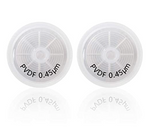 Two Allpure Syringe Filters - 25mm | 0.45μm | PDVF (5 pack) labeled "0.45 µm PVDF" on a white background.