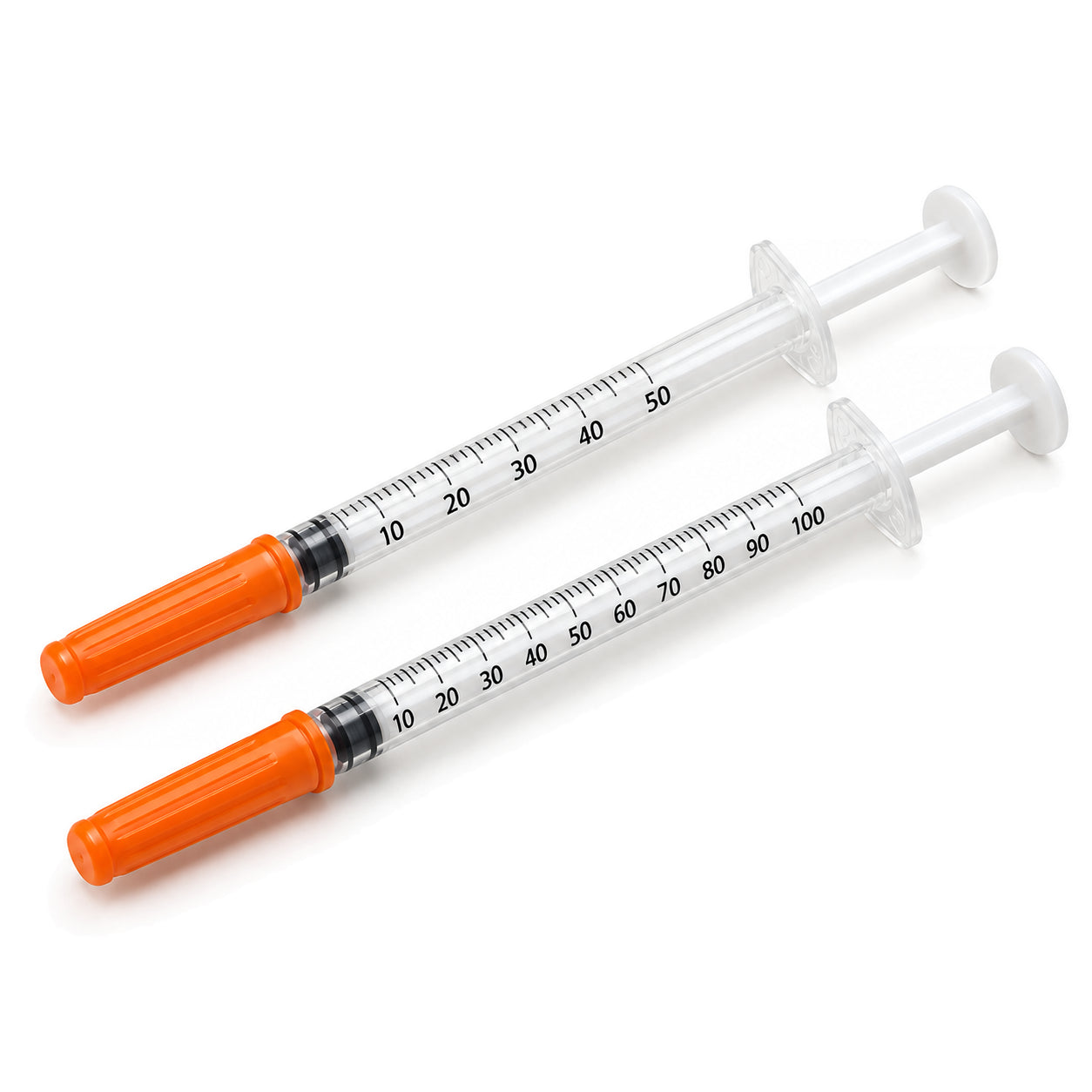Illustration of capped insulin syringes