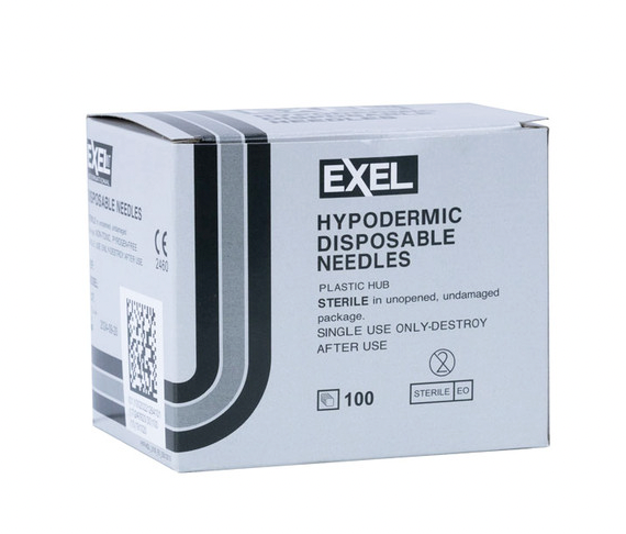 A sealed box of MedPlus Exel Disposable Hypodermic Needles 22G x 1½", luer lock compatible, contains 100 individually wrapped sterile needles; expires 5/1/2026. Price rose from $5.62 to $6.54 on 6/10/25.