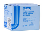 A blue and white box labeled "Exel Disposable Hypodermic Needles 23G x 1" (100 sterile needles), by MedPlus. Expiry: 5/1/2026. Price raised to $6.54 from $5.62 on 6/10/25; compatible with luer lock syringes.