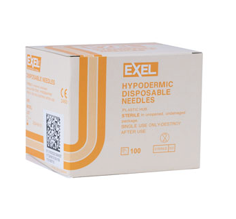 A box of MedPlus Exel Disposable Hypodermic Needles 25G x 1½", luer lock compatible, includes 100 sterile, single-use needles; price increased to $6.54 from $5.62 on 6/10/25.