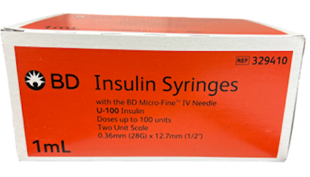 The BD logo features a blue circle with an orange and white sunburst and "BD" lettering, symbolizing innovation in diabetes care with BD | Embecta Insulin Syringes by MedPlus, now $26.85/$55.14 per box (as of 6/24/25).