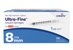 A box of Embecta Insulin Syringes 1cc (31G x 5/16"), U-100, contains 100 single-use syringes. Sold by MedPlus at $55.14 per box as of 6/24/25. Formerly BD Ultra-Fine standard.