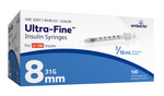 A box of Embecta (formerly BD) Insulin Syringes from MedPlus, 16mm, 27G, 1mL for U-100 insulin; contains 100 syringes. Price: $26.85 or $55.14 per box as of 6/24/25.