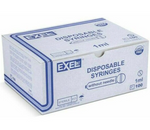 A close-up of the Exel 1mL Syringe and Needle Combination Slip Tip 25g x 1″ from MedPlus is shown positioned diagonally on a white background. The sterile syringe features a transparent barrel, low dead space design, brown needle cap, measurement markings, and is labeled “latex free.” Note: The price increased to $16.21 from $12.68 as of 6/10/25 (Box of 100 Syringes).