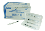 A box of MedPlus Exel 1ml Tuberculin Syringes with clear barrels.