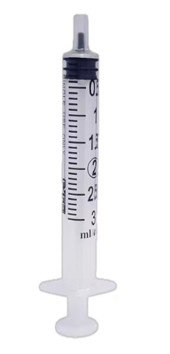 The MedPlus Exel 3mL Slip Tip Syringe Only, available in a box of 100 syringes, features a crystal clear barrel with black measurement markings up to 3 milliliters, is capped with a plastic cover, and designed with low dead space; shown against a white background. Note: Price increased to $11.38 from $9.81 as of 6/10/25.