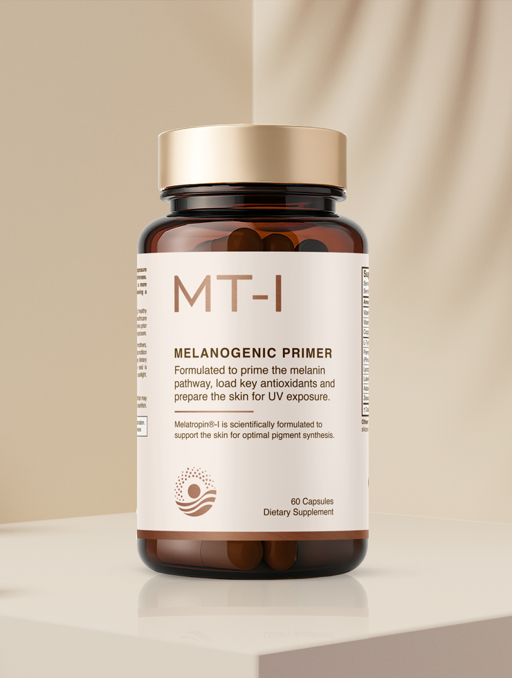Melatropin®-I supplement packaging displays product details, suggested use, cautions, ingredients, supplement facts, manufacturer info, and icons highlighting Melatropin brand features.