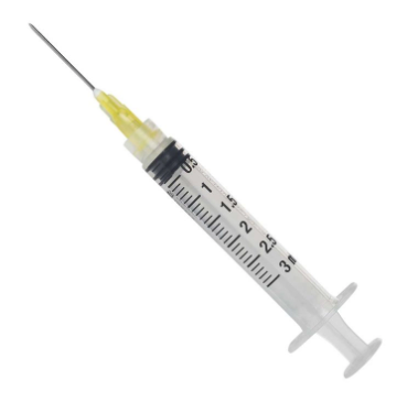 One of the MedPlus Mixing Syringes (3 pack) - 10cc or 3cc Syringe w/ Needle, marked for single use and sterile, rests upright against a white background, making it ideal for reconstitution purposes.