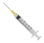 One of the MedPlus Mixing Syringes (3 pack) - 10cc or 3cc Syringe w/ Needle, marked for single use and sterile, rests upright against a white background, making it ideal for reconstitution purposes.