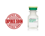 A vial labeled "*SALE* Bacteriostatic NaCl 0.9% 10mL" from Henry Schein ($70.57 per 25 pk) sits beside a vivid red "Expires Soon" stamp, underscoring its importance for precise dilution solutions.
