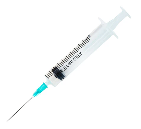 One of the MedPlus Mixing Syringes (3 pack) - 10cc or 3cc Syringe w/ Needle, marked for single use and sterile, rests upright against a white background, making it ideal for reconstitution purposes.