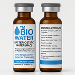 A box and vial of TM BioWater™ - Bacteriostatic Water (BAC) 30mL, glass vial by TM Biotech—FDA-registered, peptide-grade sterile water with 0.9% benzyl alcohol, ideal for peptide reconstitution.