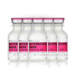 A package of five 30ml vials labeled "Bacteriostatic Water for Injection, USP" with pink caps is available from Henry Schein. The formulation includes benzyl alcohol. Note the price increase on 1/15/25 to $17.50 from $15.55.