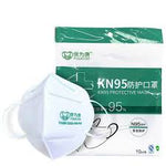 A pack of Farris Labs KN95 Masks (10 individually wrapped masks) in front of a package with sterile water products.
