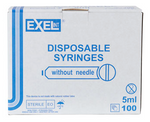 MedPlus Exel 5cc Luer Lock Syringes (1 BOX of 100), without needles, featuring a Luer-Lock Tip.