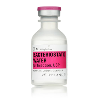 A 30ml Henry Schein Bacteriostatic Water for Injection in a sterile vial.