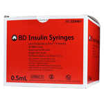 Box of sterile MedPlus BD Insulin Syringes 0.5cc (0.5mL) x 28G x 1/2" needles.