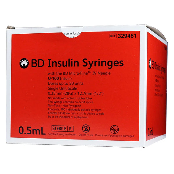 BD Insulin Syringes 0.5cc (0.5mL) x 28G x 1/2" (Box of 100