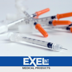 A sterile Exel Insulin Syringe designed for insulin delivery, featuring a needle and syringe by MedPlus.