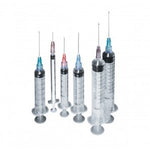 A box of 100 Exel 3cc Syringe and Needle by MedPlus, featuring a latex-free design for safety, with varying sizes and colored caps, is displayed upright on a white background. Cost to rise from $8.89 to $9.81 on 3/14/2025.