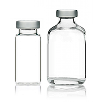 The ALK 10ml Sterile Empty Glass Vial (each) features clear USP Type I glass and a silver metal cap, shown against a white background. Price increase to $1.52 from $1.45 each effective 6/6/25.